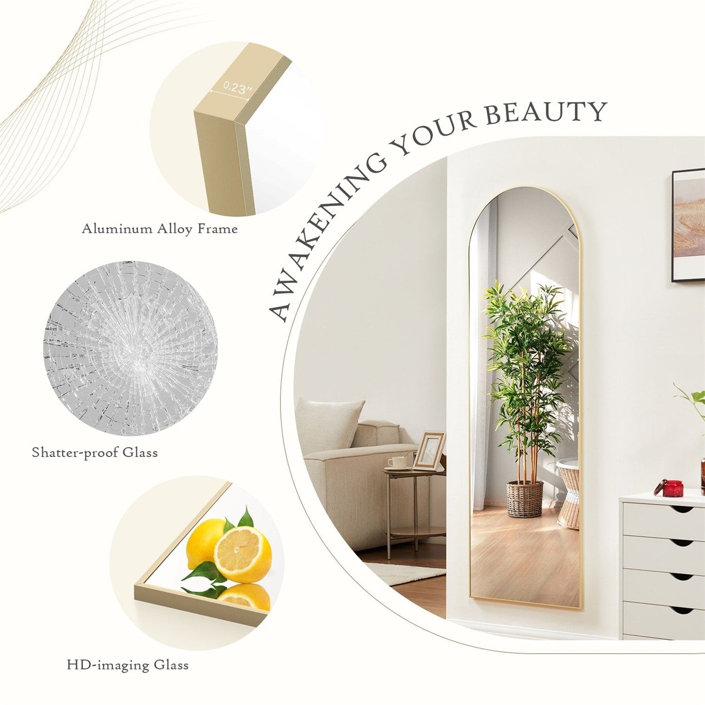 Miroir pleine longueur avec support, miroir de sol avec cadre en alliage d'aluminium pour chambre à coucher, miroir mural sur pied pour vestiaire