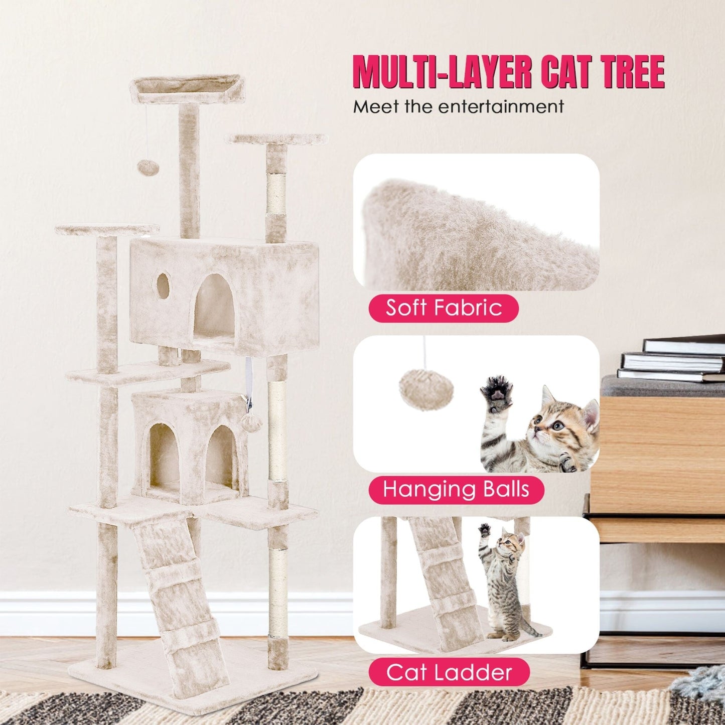 Arbre à chat Furniture of America, tour à chat à plusieurs niveaux avec échelle, plateformes et condos