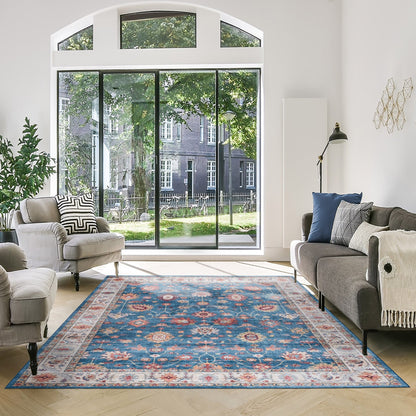 Gertmenian Crystal Print Washable Digital Printed Flat Pile Polyester Slip Resistant Area Rug Collection