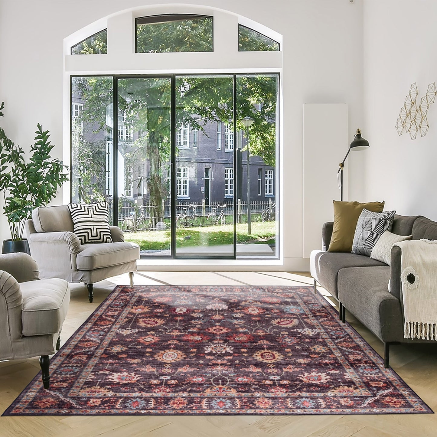 Gertmenian Crystal Print Washable Digital Printed Flat Pile Polyester Slip Resistant Area Rug Collection