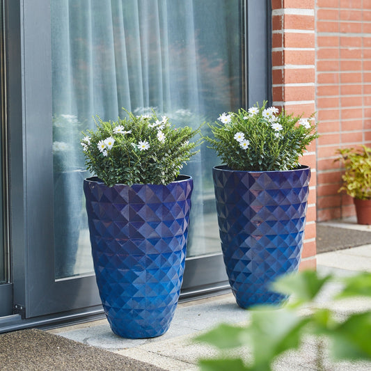 Glitzhome 19.75 H Eco-Friendly Oversized Faux Ceramic Diamond Textured Tall Planter Porch Flowerpot (Set of 2)