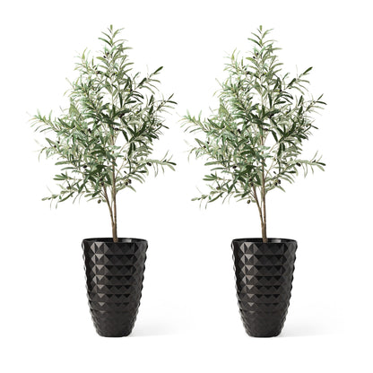 Glitzhome 19.75 H Eco-Friendly Oversized Faux Ceramic Diamond Textured Tall Planter Porch Flowerpot (Set of 2)
