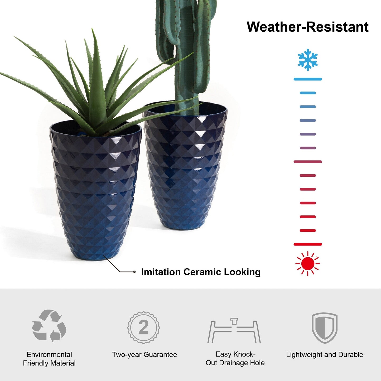 Glitzhome 19.75 H Eco-Friendly Oversized Faux Ceramic Diamond Textured Tall Planter Porch Flowerpot (Set of 2)