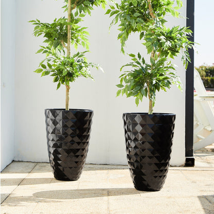 Glitzhome 19.75 H Eco-Friendly Oversized Faux Ceramic Diamond Textured Tall Planter Porch Flowerpot (Set of 2)