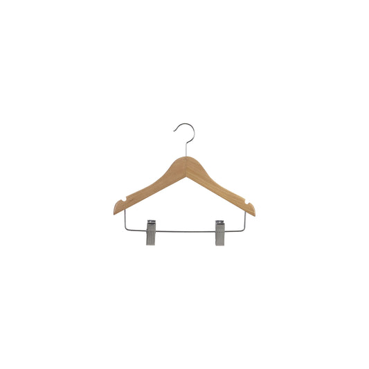 Kids Natural Combo Hanger with Clips, 11 Length x 7/16 Thick. Chrome Hardware Box of 25
