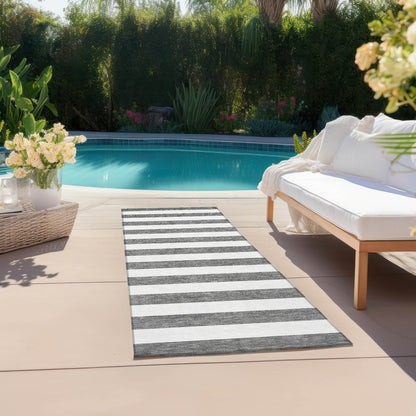 Machine Washable Indoor/ Outdoor Cabana Stripe Chantille Rug