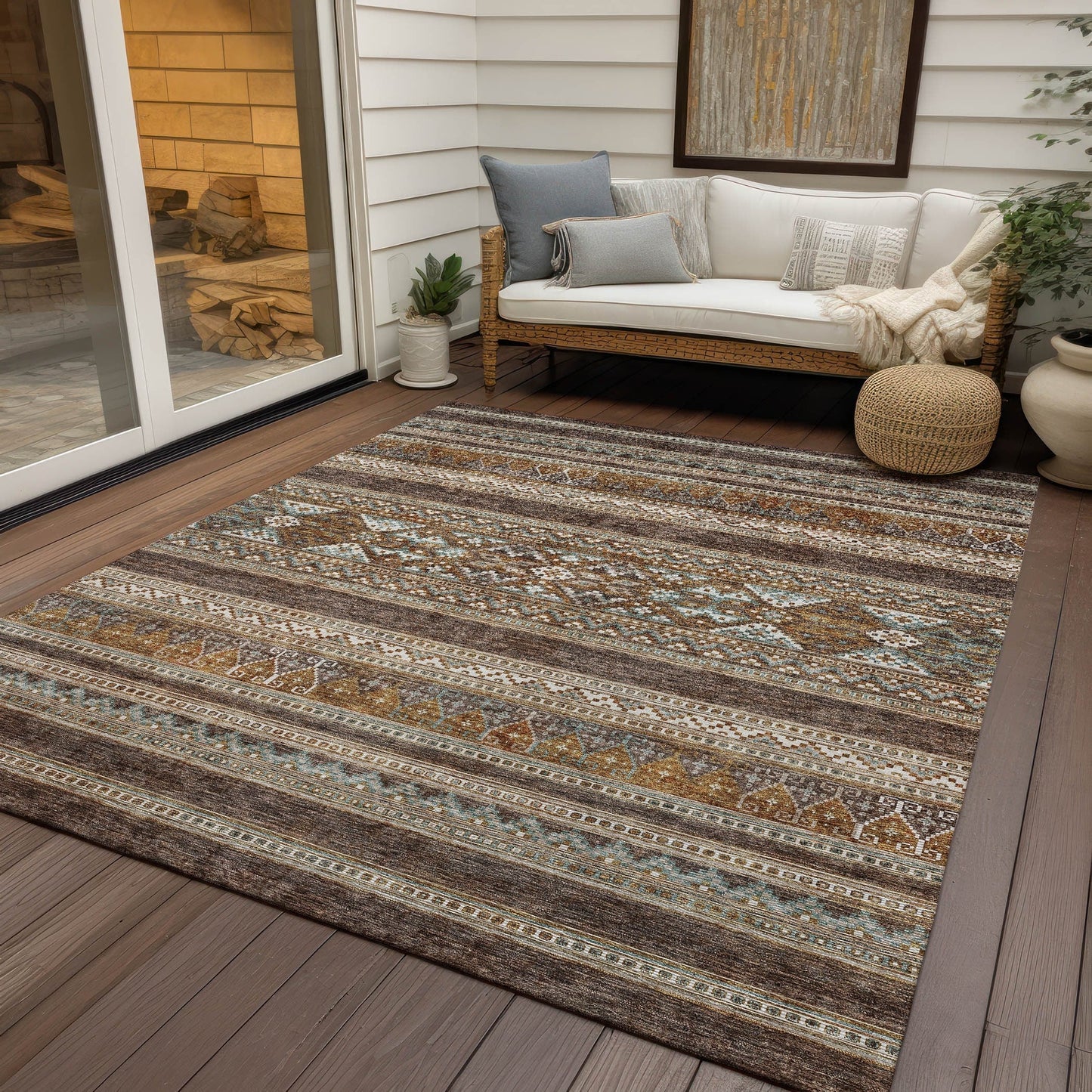 Machine Washable Indoor/ Outdoor Chantille Tribal Boho Rug