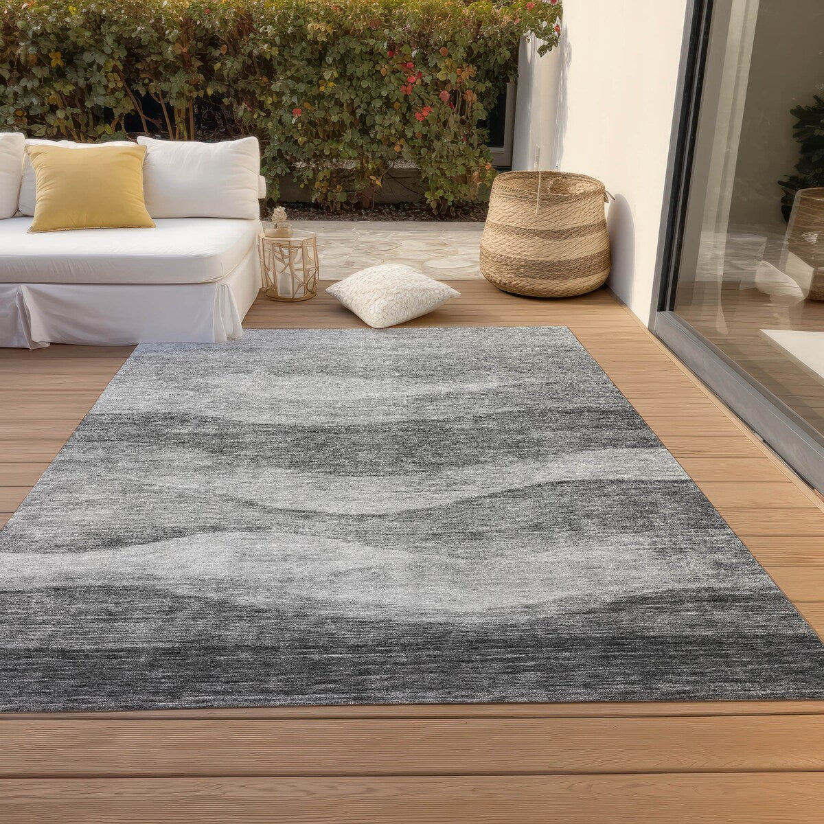 Tapis Chantille contemporain à vagues lavable en machine pour intérieur/extérieur