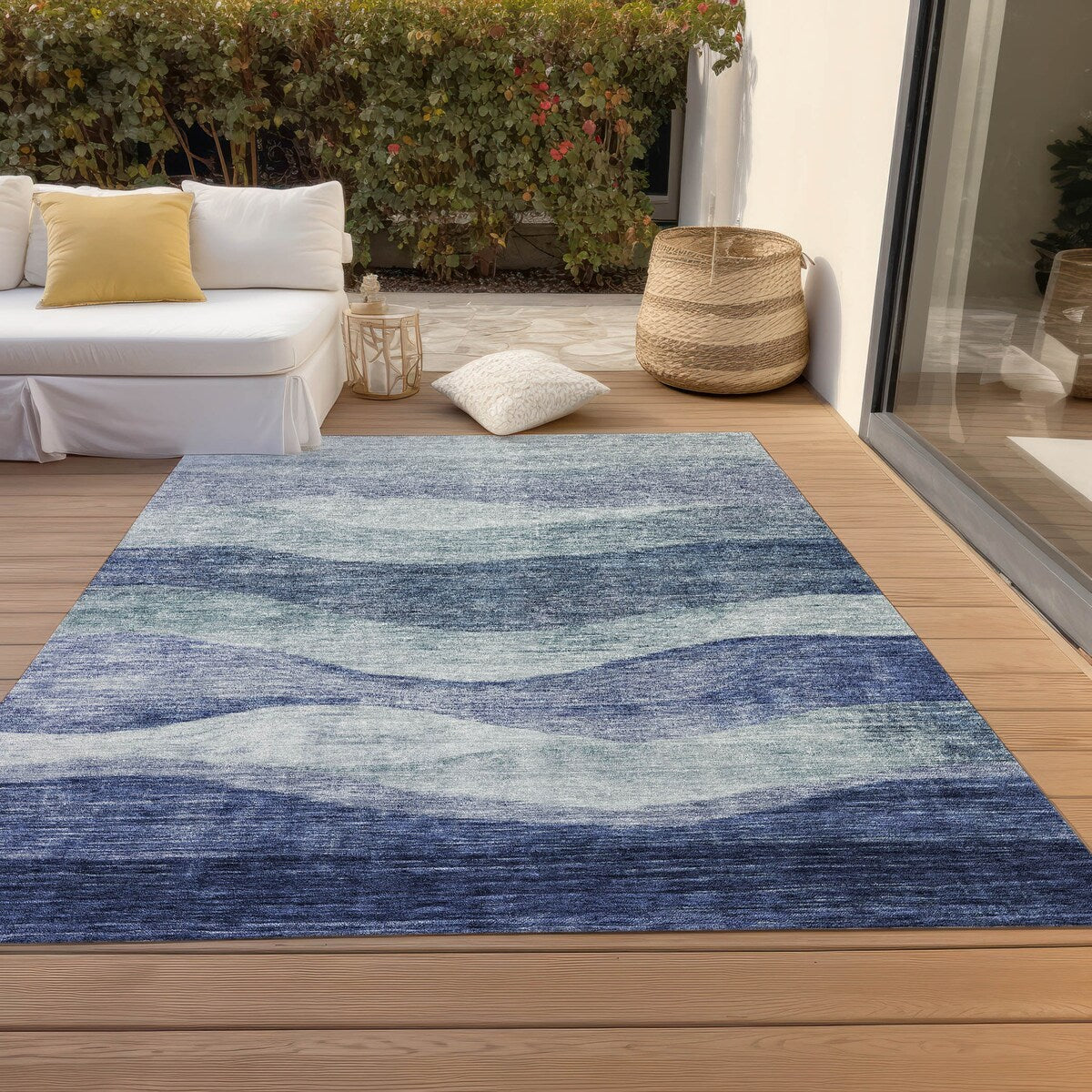 Tapis Chantille contemporain à vagues lavable en machine pour intérieur/extérieur