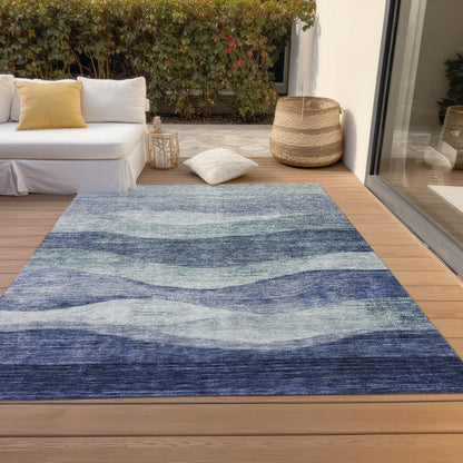 Tapis Chantille contemporain à vagues lavable en machine pour intérieur/extérieur