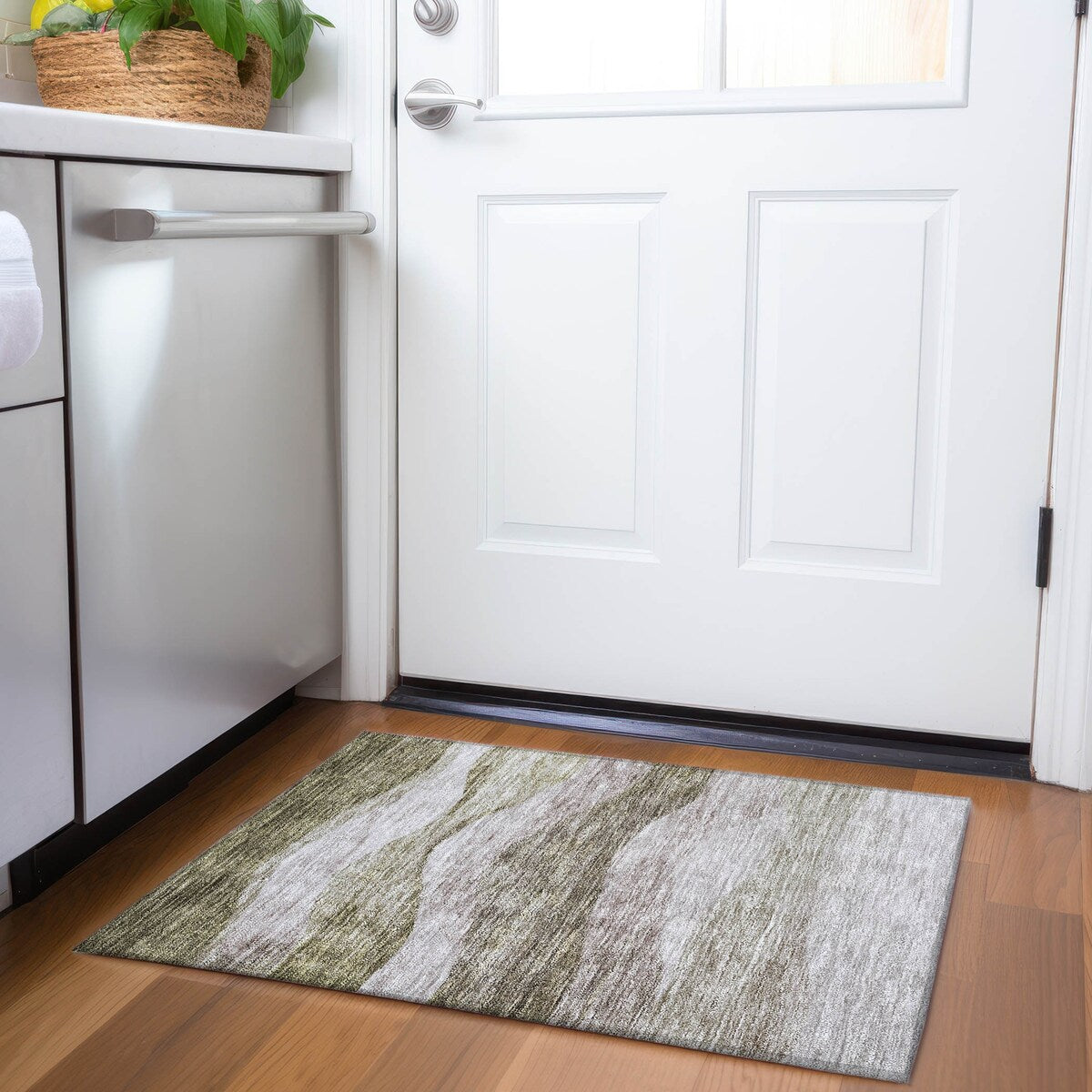 Tapis Chantille contemporain à vagues lavable en machine pour intérieur/extérieur