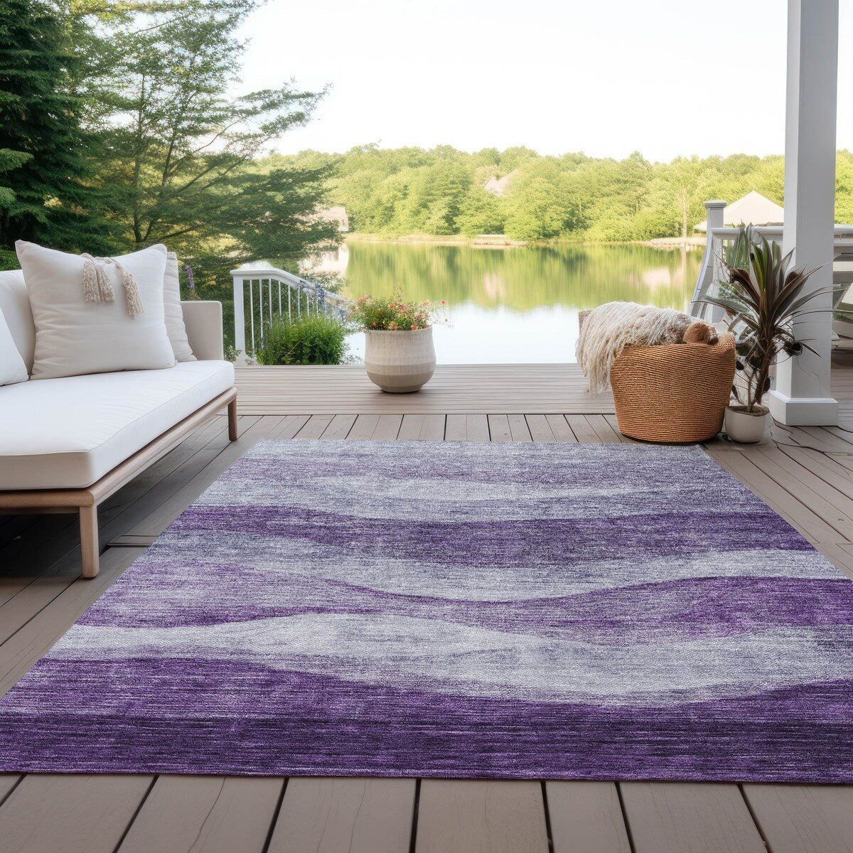 Tapis Chantille contemporain à vagues lavable en machine pour intérieur/extérieur