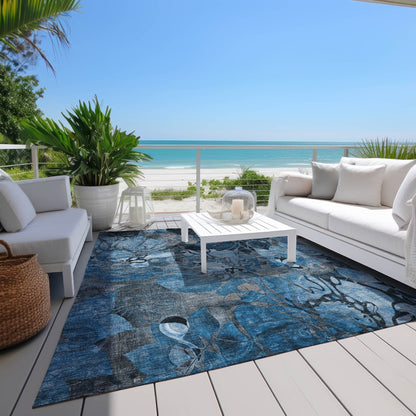 Machine Washable Indoor/ Outdoor Modern Floral Chantille Rug