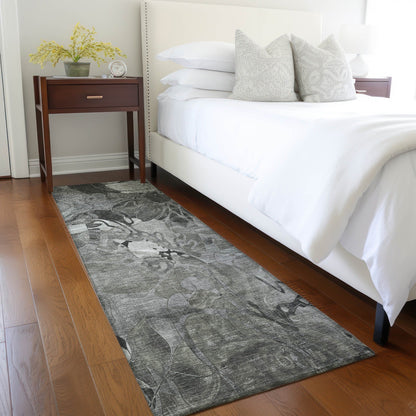 Machine Washable Indoor/ Outdoor Modern Floral Chantille Rug