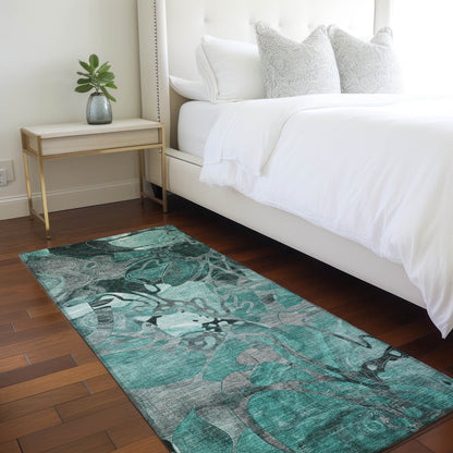 Machine Washable Indoor/ Outdoor Modern Floral Chantille Rug
