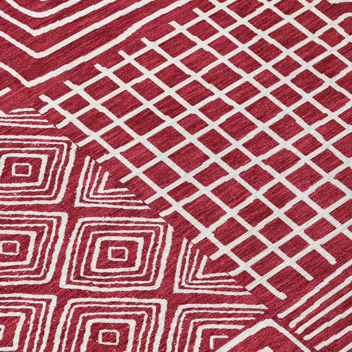 Machine Washable Indoor/ Outdoor Modern Mosaic Chantille Rug