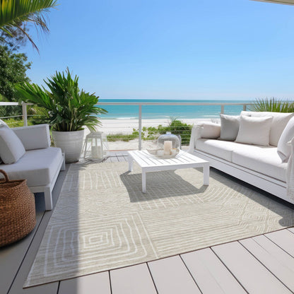 Machine Washable Indoor/ Outdoor Modern Mosaic Chantille Rug