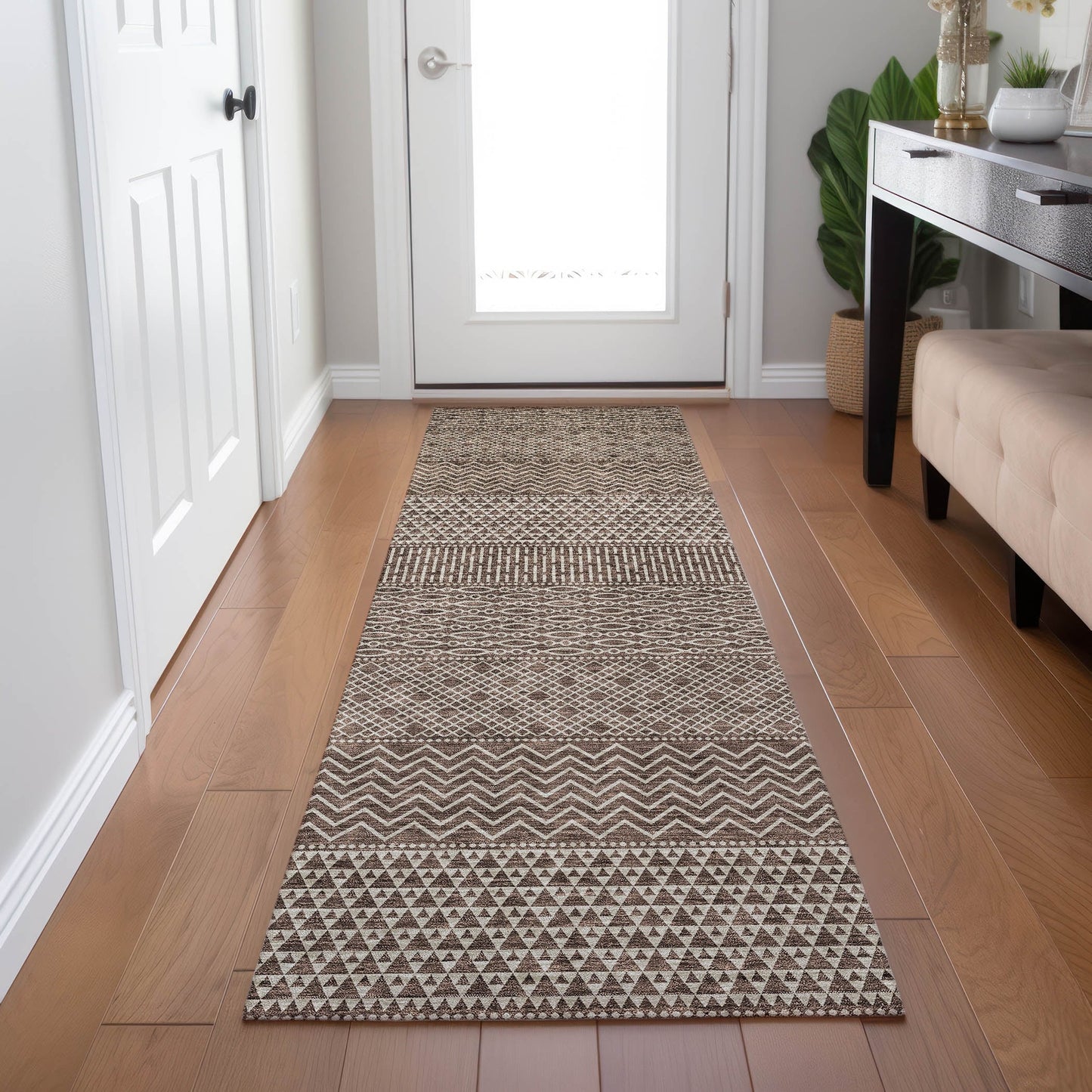 Machine Washable Indoor/ Outdoor Modern Stripes Chantille Rug