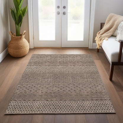 Machine Washable Indoor/ Outdoor Modern Stripes Chantille Rug