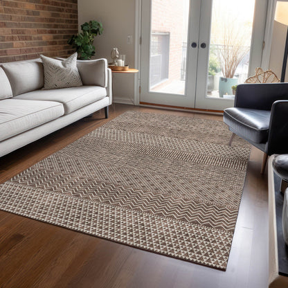 Machine Washable Indoor/ Outdoor Modern Stripes Chantille Rug