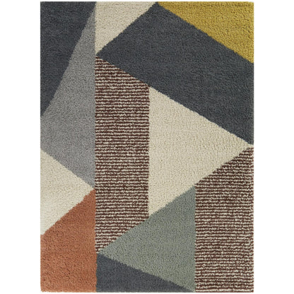 Tapis à poils longs Merril de style moderne du milieu du siècle, à blocs de couleurs