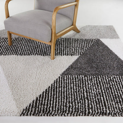Tapis à poils longs Merril de style moderne du milieu du siècle, à blocs de couleurs