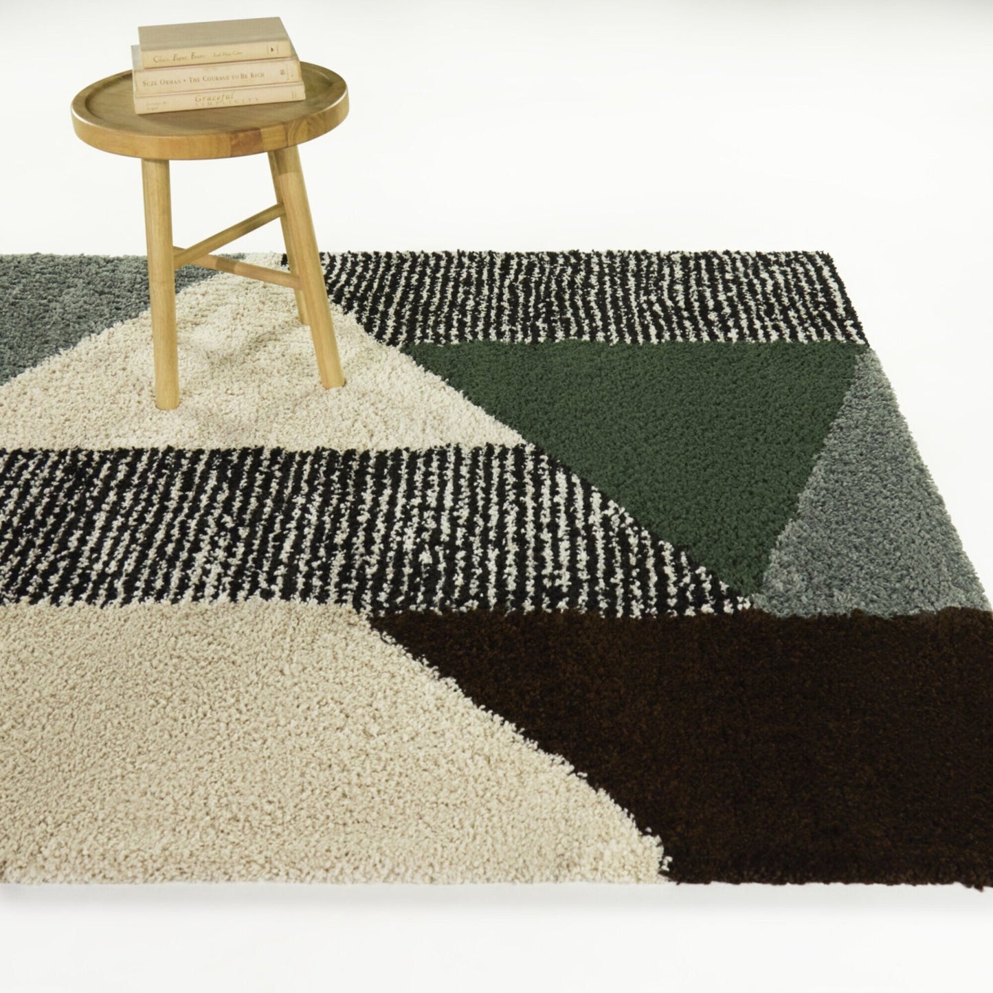 Tapis à poils longs Merril de style moderne du milieu du siècle, à blocs de couleurs