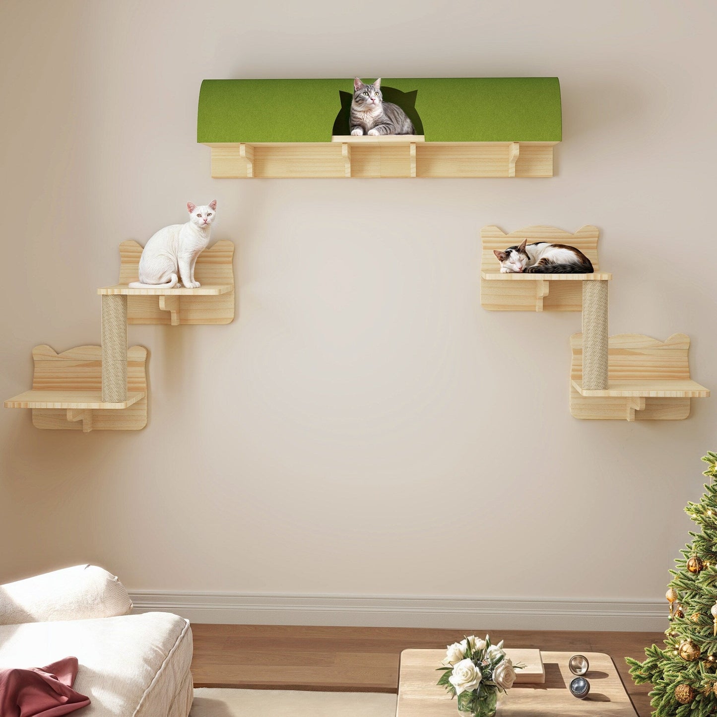 Ensemble d'étagères murales pour chat Moasis Ensemble d'escalade pour chat en bois fixé au mur
