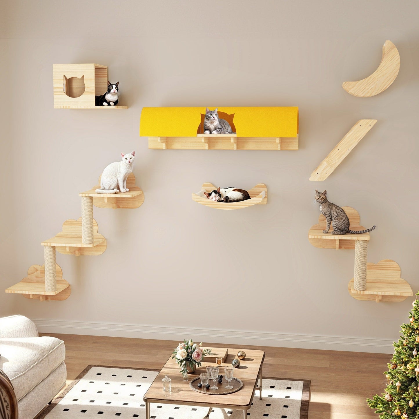 Ensemble d'étagères murales pour chat Moasis Ensemble d'escalade pour chat en bois fixé au mur