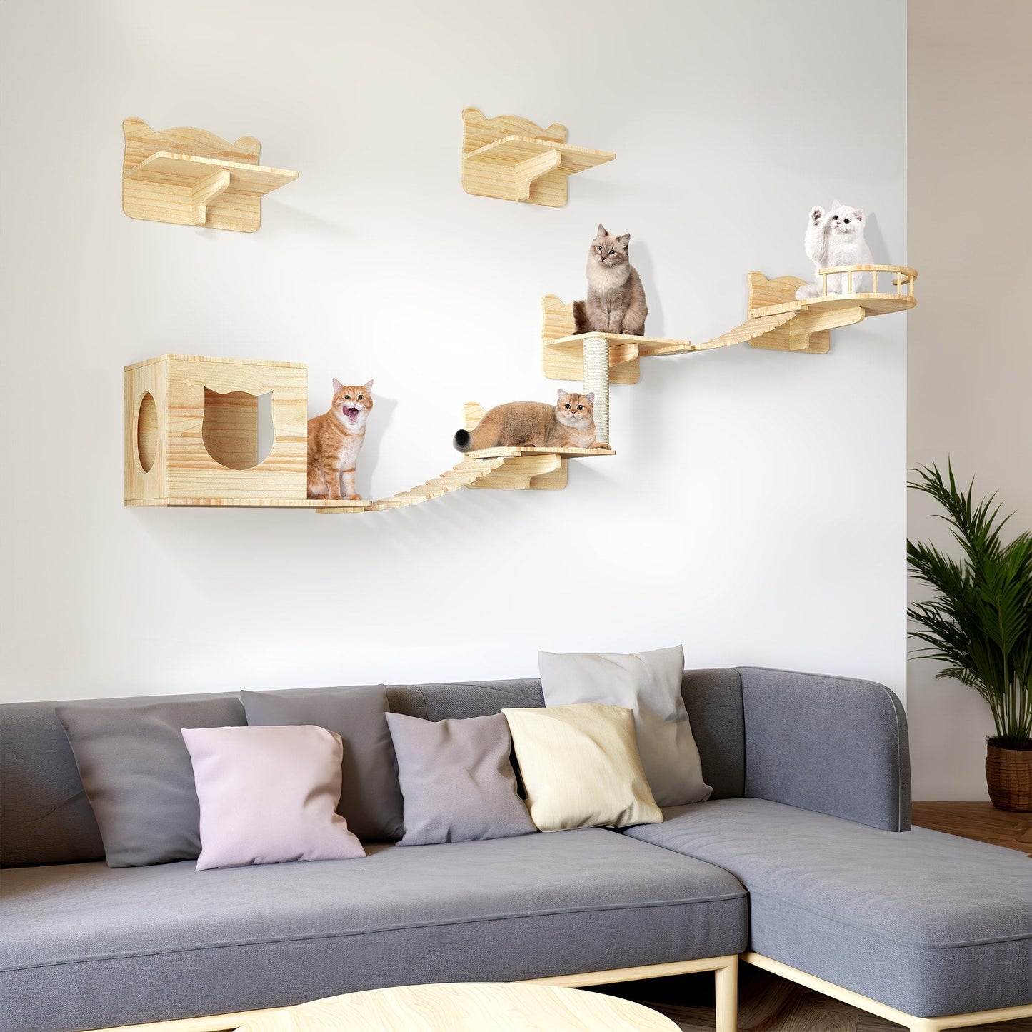 Ensemble d'étagères murales pour chat Moasis Ensemble d'escalade pour chat en bois fixé au mur