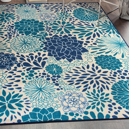 Tapis d'intérieur/extérieur tissé à plat à motifs floraux modernes