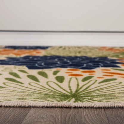 Tapis d'intérieur/extérieur tissé à plat à motifs floraux modernes