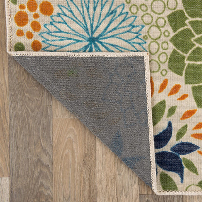 Tapis d'intérieur/extérieur tissé à plat à motifs floraux modernes