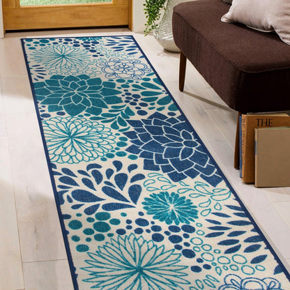 Tapis d'intérieur/extérieur tissé à plat à motifs floraux modernes