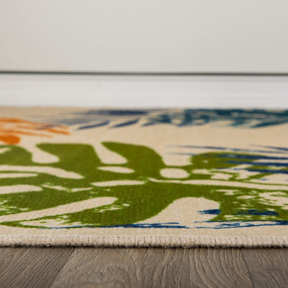 Tapis d'intérieur/extérieur moderne à tissage plat et motif floral et feuilles