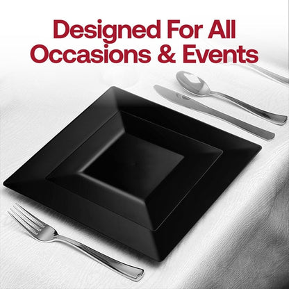 Modern Solid Square Disposable Plastic Plate Packs - Party Supplies