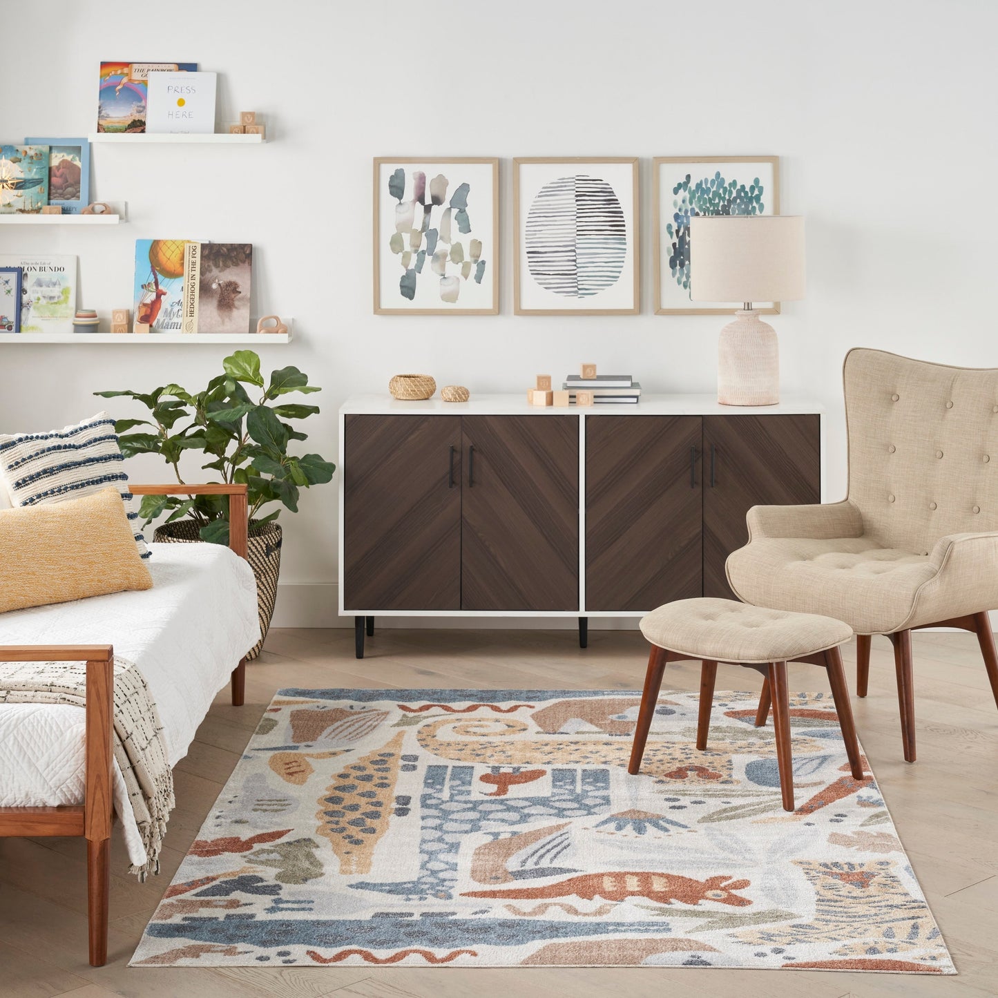 Tapis Nourison Astra lavable en machine à imprimé animal