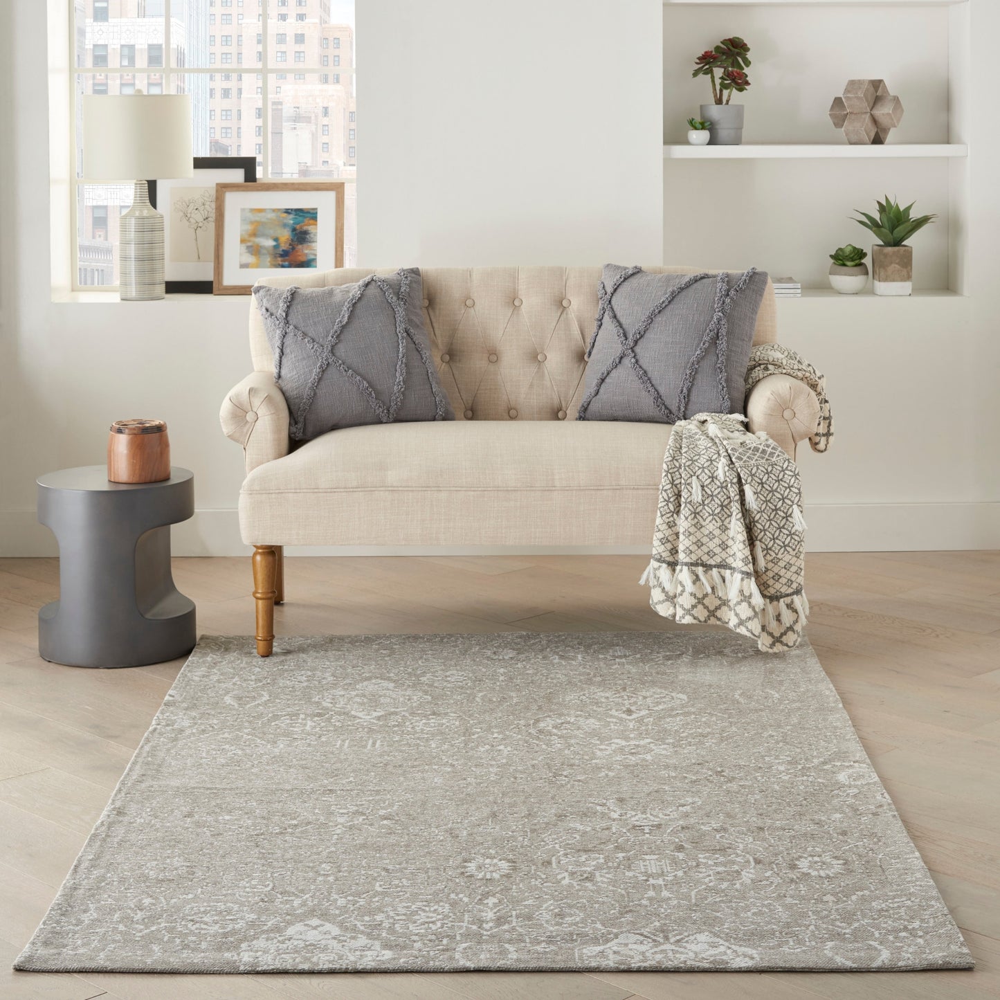 Tapis contemporain Nourison Damask vieilli
