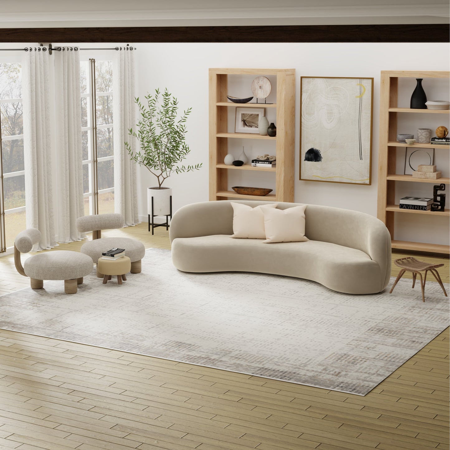 Tapis abstrait gris ivoire Nourison Emily pour l'intérieur uniquement