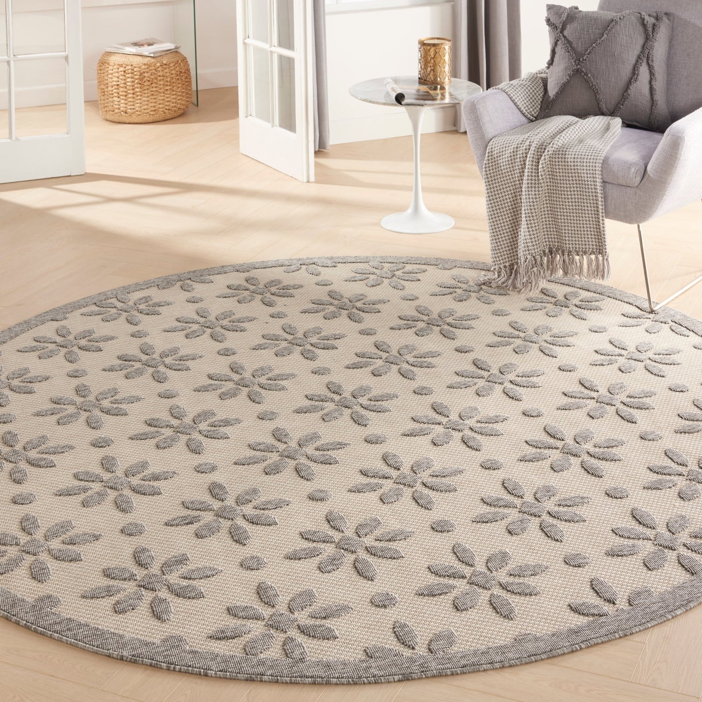 Tapis d'intérieur et d'extérieur géométrique moderne à motif floral et haut-bas Nourison Palamos