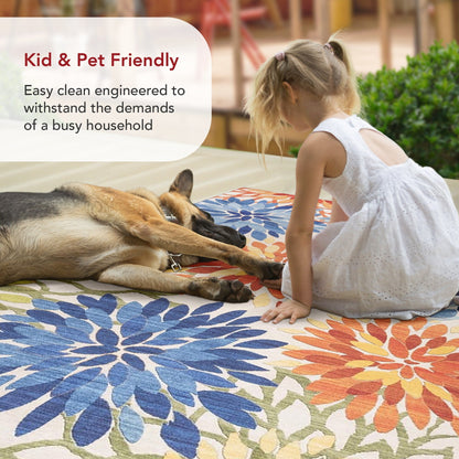 Tapis d'intérieur/extérieur lavable en machine à motif floral Nuloom Rosana