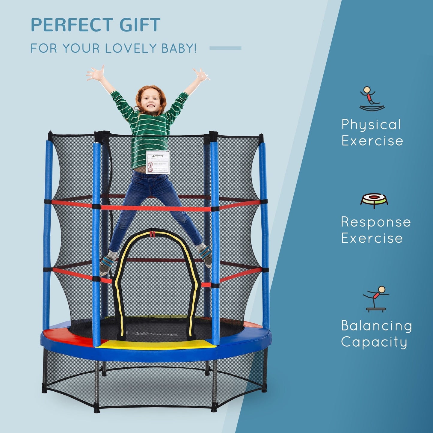 Trampoline Outsunny pour enfants de 1,5 m de diamètre avec filet pour l'intérieur et l'extérieur, de 3 à 6 ans