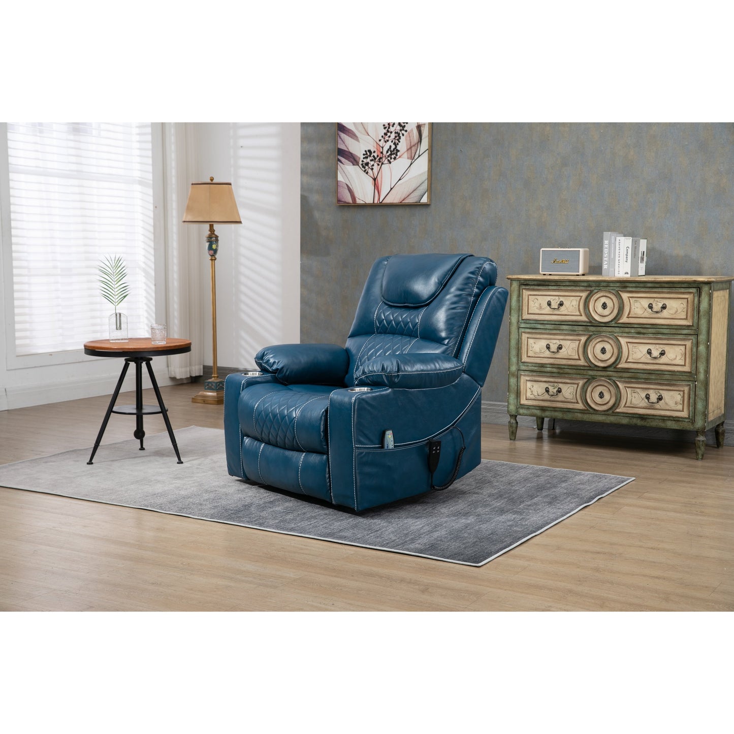 Oversized PU Leather Power Lift Recliner with Massage, Lumbar Heating, Cup Holder, 180° Flat Lay