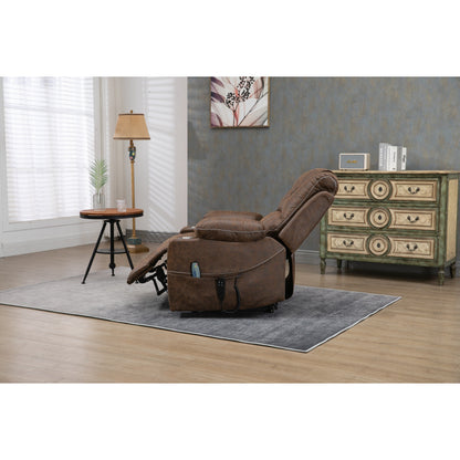 Oversized PU Leather Power Lift Recliner with Massage, Lumbar Heating, Cup Holder, 180° Flat Lay