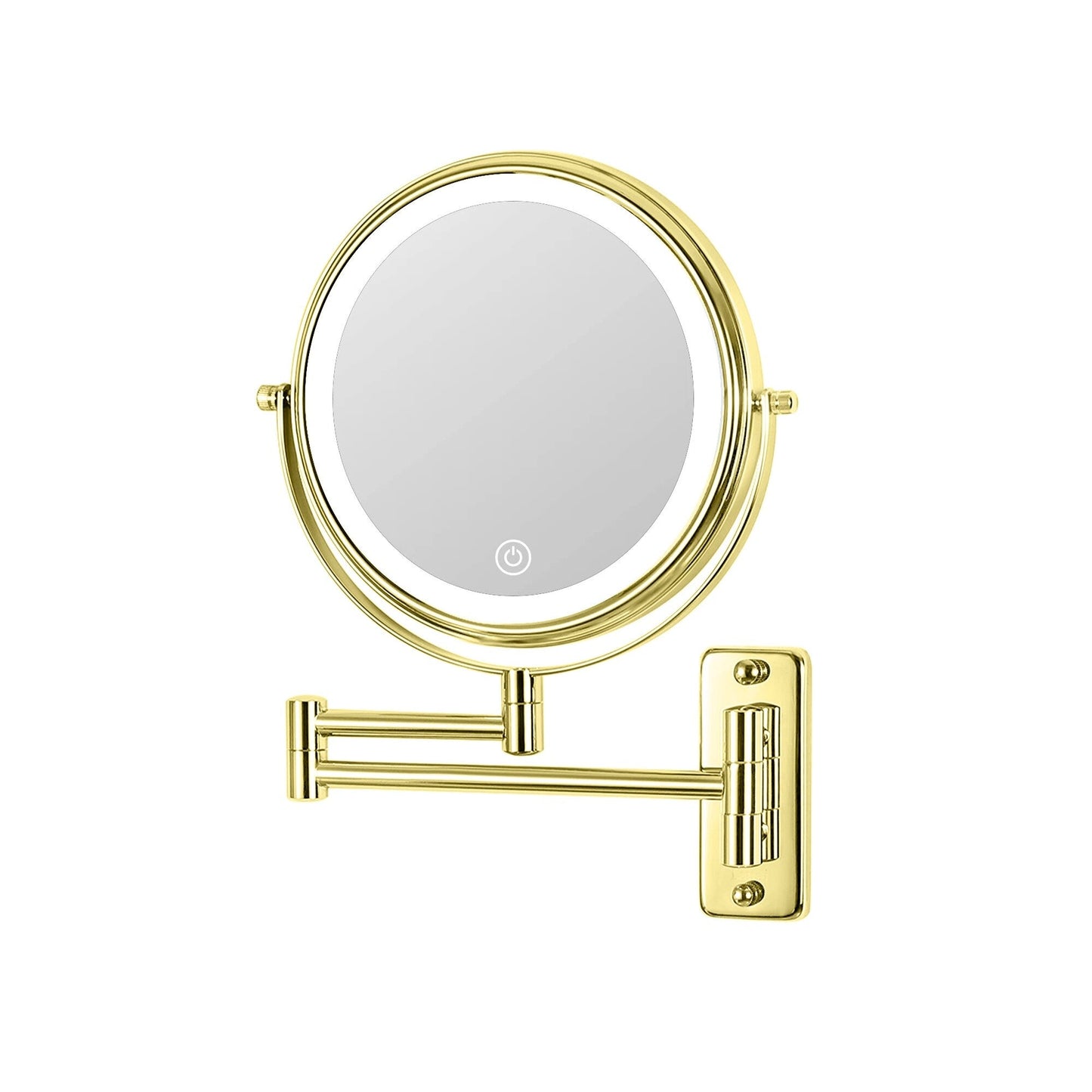 Miroir de maquillage mural rond de 8 pouces, rechargeable, grossissement 1x/10x, 3 lumières colorées