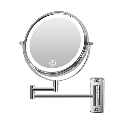 Miroir de maquillage mural rond de 8 pouces, rechargeable, grossissement 1x/10x, 3 lumières colorées