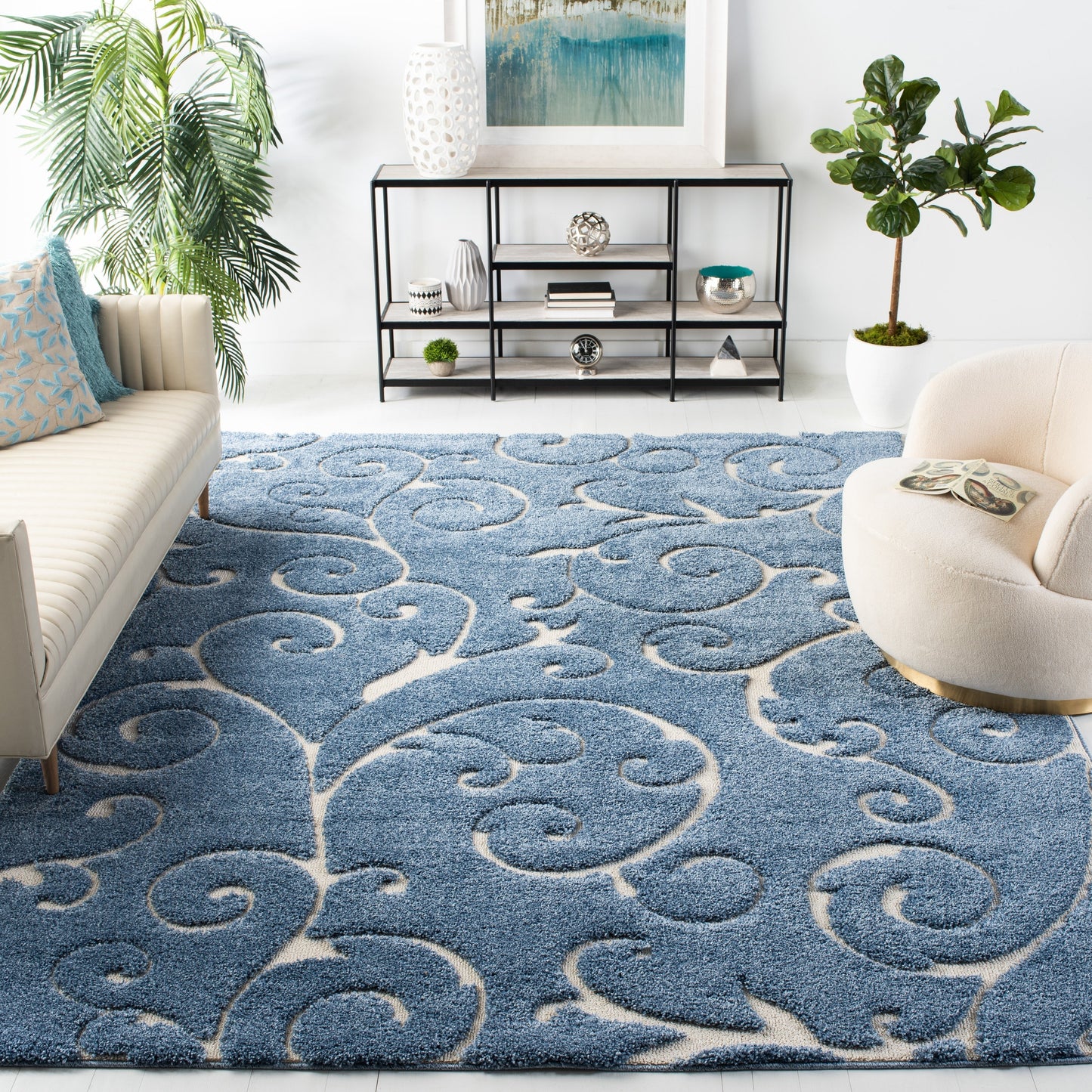 Tapis texturé épais SAFAVIEH Florida Ryung Shag Scroll de 1,2 pouce