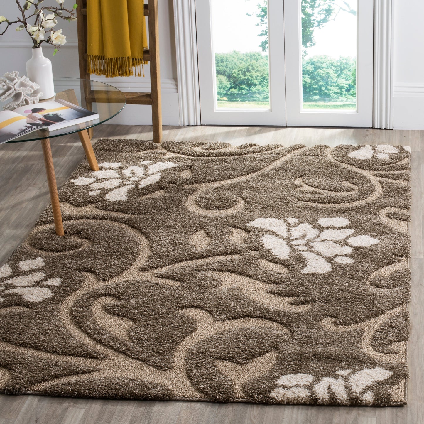 Tapis SAFAVIEH Florida Shag Ariette à volutes florales de 1,2 pouce d'épaisseur