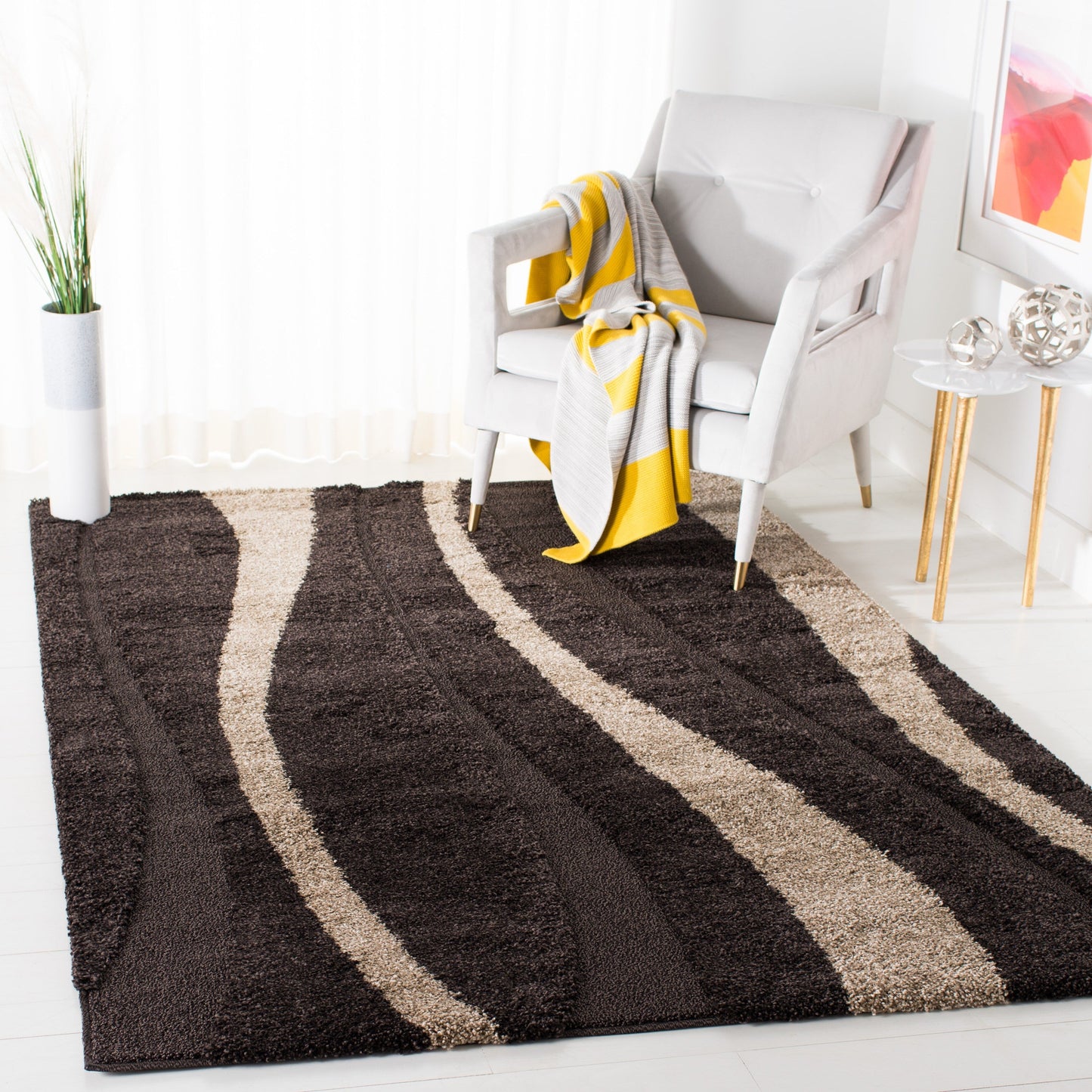 Tapis SAFAVIEH Florida Shag Ariola Stripe de 1,2 pouce d'épaisseur