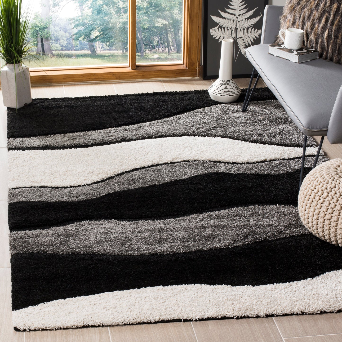 Tapis SAFAVIEH Florida Shag Melahat Abstract Wave de 1,2 pouce d'épaisseur